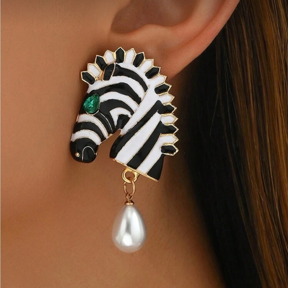 Bespoke Zebra Enamel Earrings - Picture 3 of 6